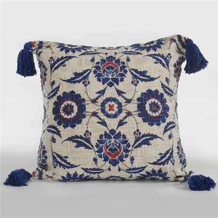 LR RESOURCES LR Resources PILLO07376ROYIIPL 18 x 18 in. Tassled Suzani Floral Square Throw Pillow - Royal PILLO07376ROYIIPL